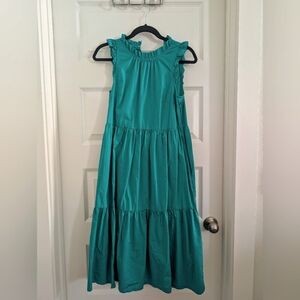 J. Crew Green Tiered Cotton Midi Dress